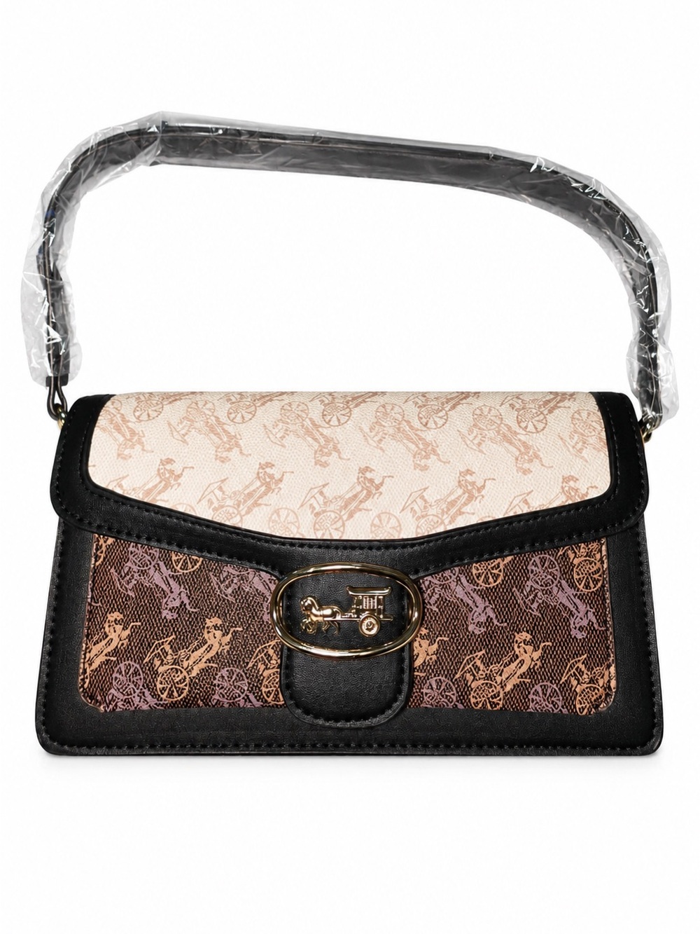 Elegant Two-Tone Patterned Shoulder Bag in Cream and Brown